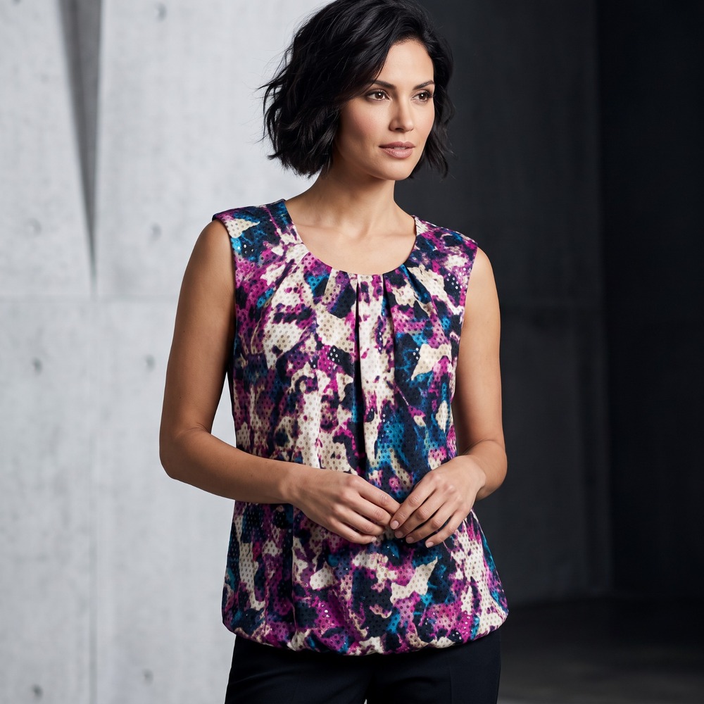 Alfani Office Siren Abstract Pleated Top Sleeveless Artsy Goth Retro Quirky L
